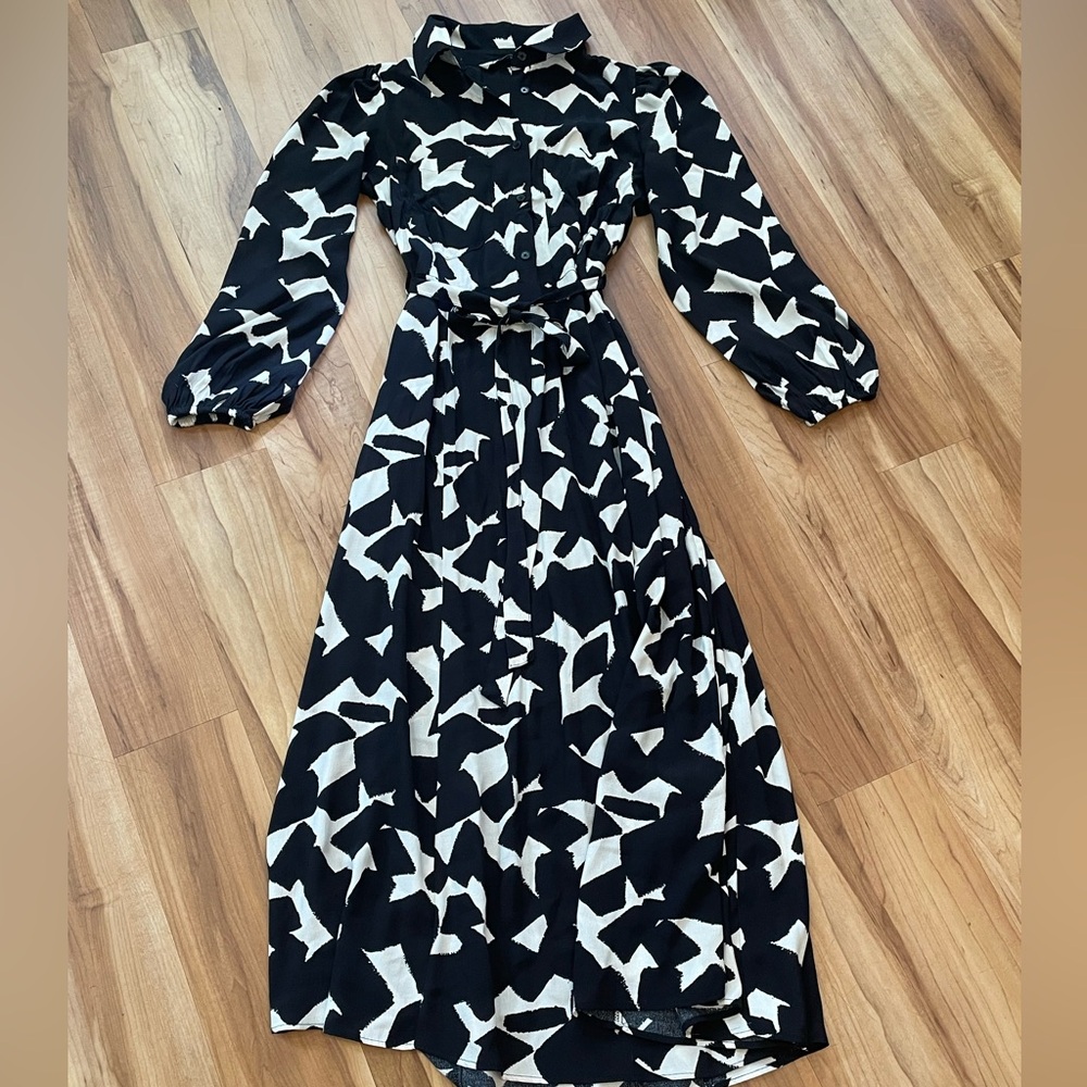 Zara Black & White Abstract Print Maxi Dress
